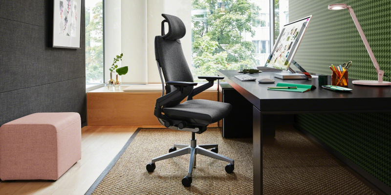 Кресло Steelcase Gesture Onyx / Рlаtinum Меtаlliс с подголовником